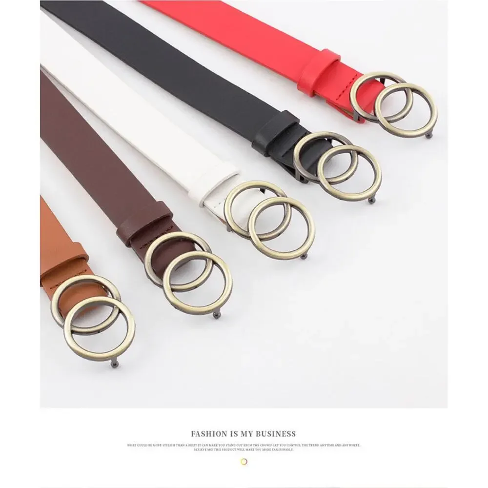 Belt Classic Faux Leather Camel Tan Interlocking Circular Metal Buckle 5 Star